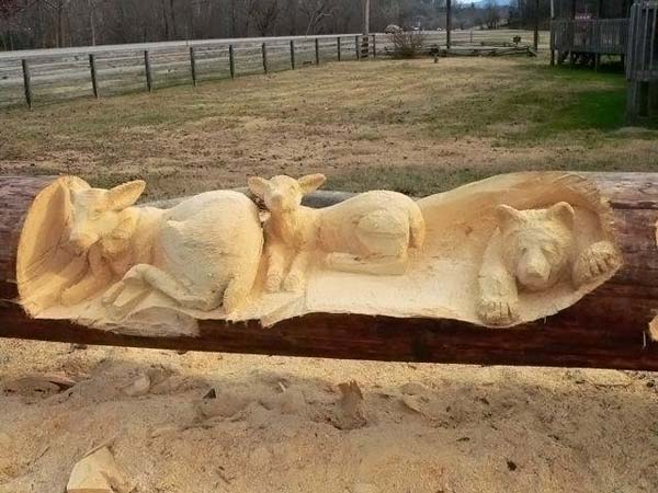 Wood sculptures made by chainsaw