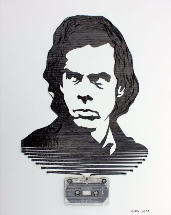 portraits made out of cassette tapes