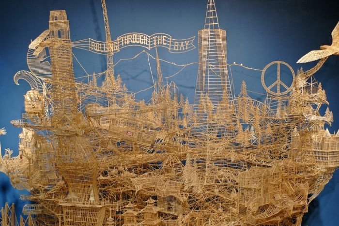 Rolling Through the Bay toothpick sculpture by Scott Weaver