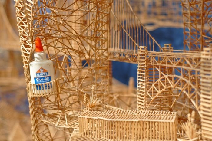 Rolling Through the Bay toothpick sculpture by Scott Weaver