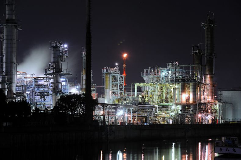 Factory plant in the night, Japan