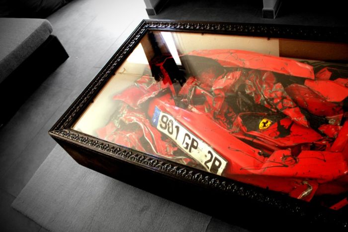 Crashed Ferrari table by Charly Molinelli