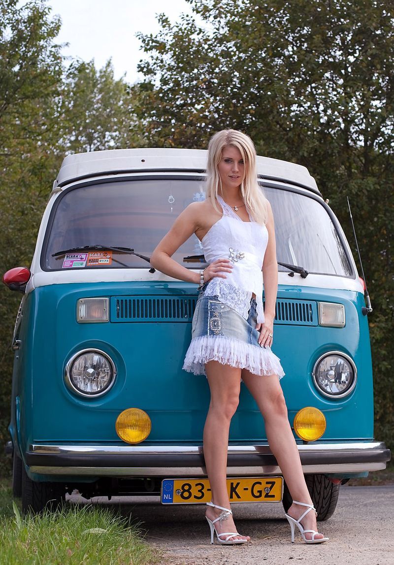 girl with old antique retro classic car