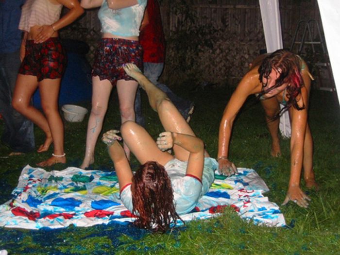 party girls playing twister game