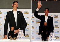 People & Humanity: Tallest man in the world met with the smallest, Sultan Kosen, 246.5cm, He Pingping, 73cm