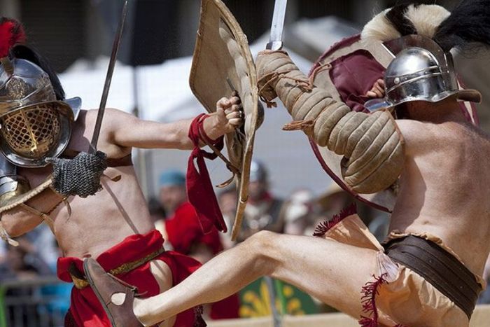 Gladiator fighting, London, United Kingdom