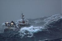 Transport: Fishing vessel in the rough waves, North Sea
